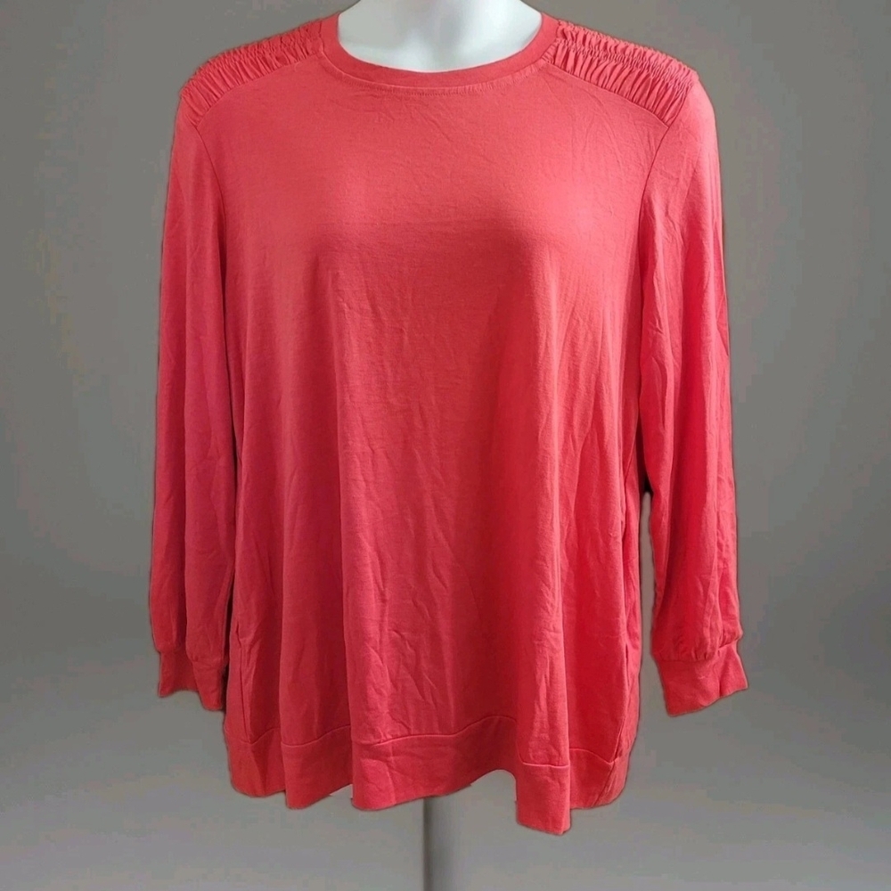 Dolnine Pink Long Sleeve Top Pockets Puckered Shoulder Fall Vibes New With Tags!